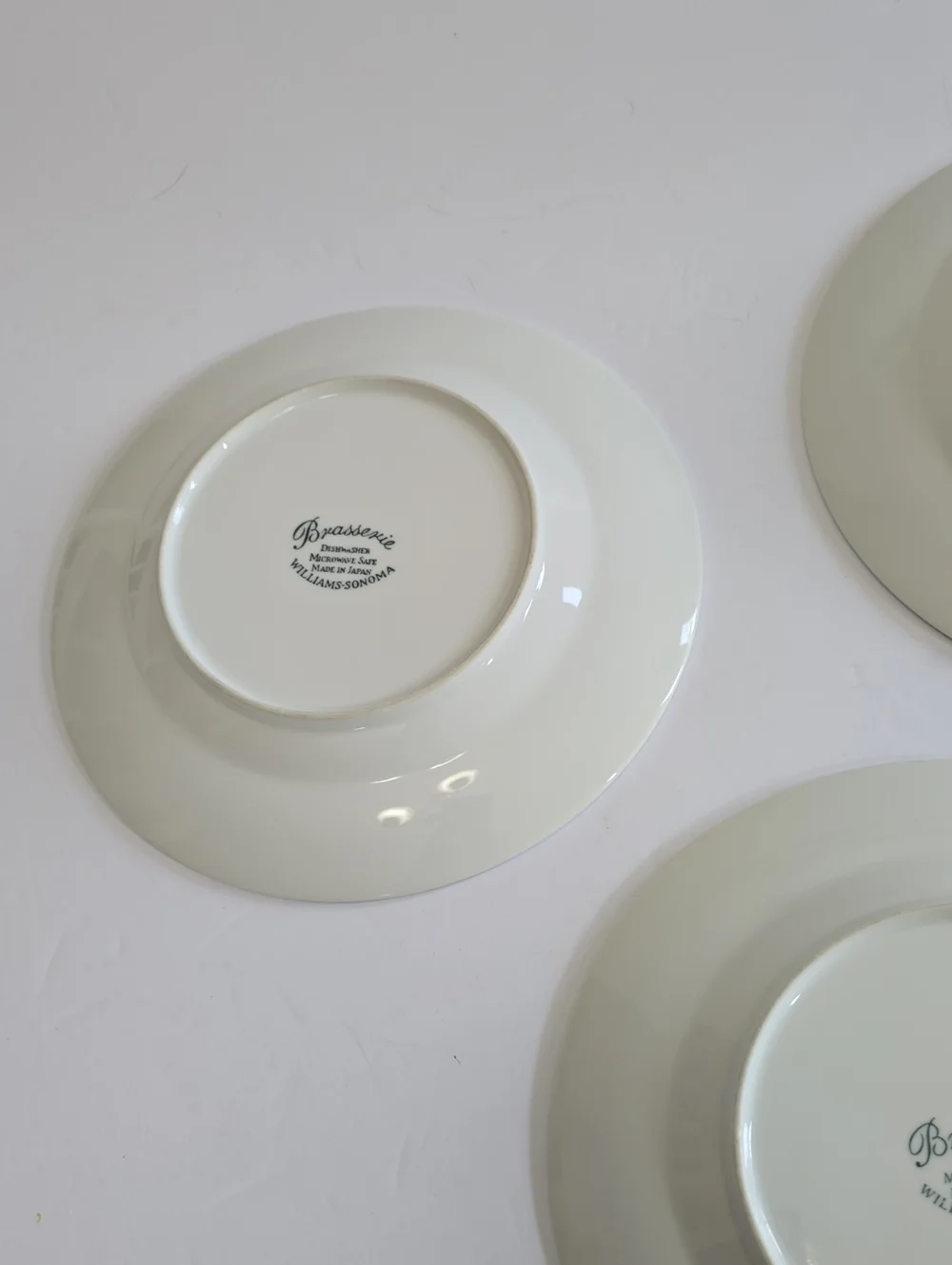 Williams Sonoma Set Of 3 Brasserie Salad Plates Porcelain White Green Rim Japan
